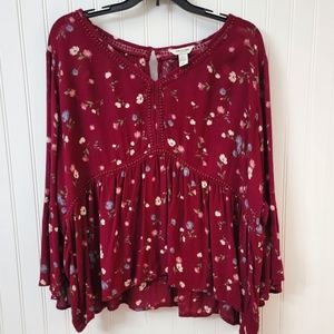 Arizona burgandy floral boho flowy swing top size XXL